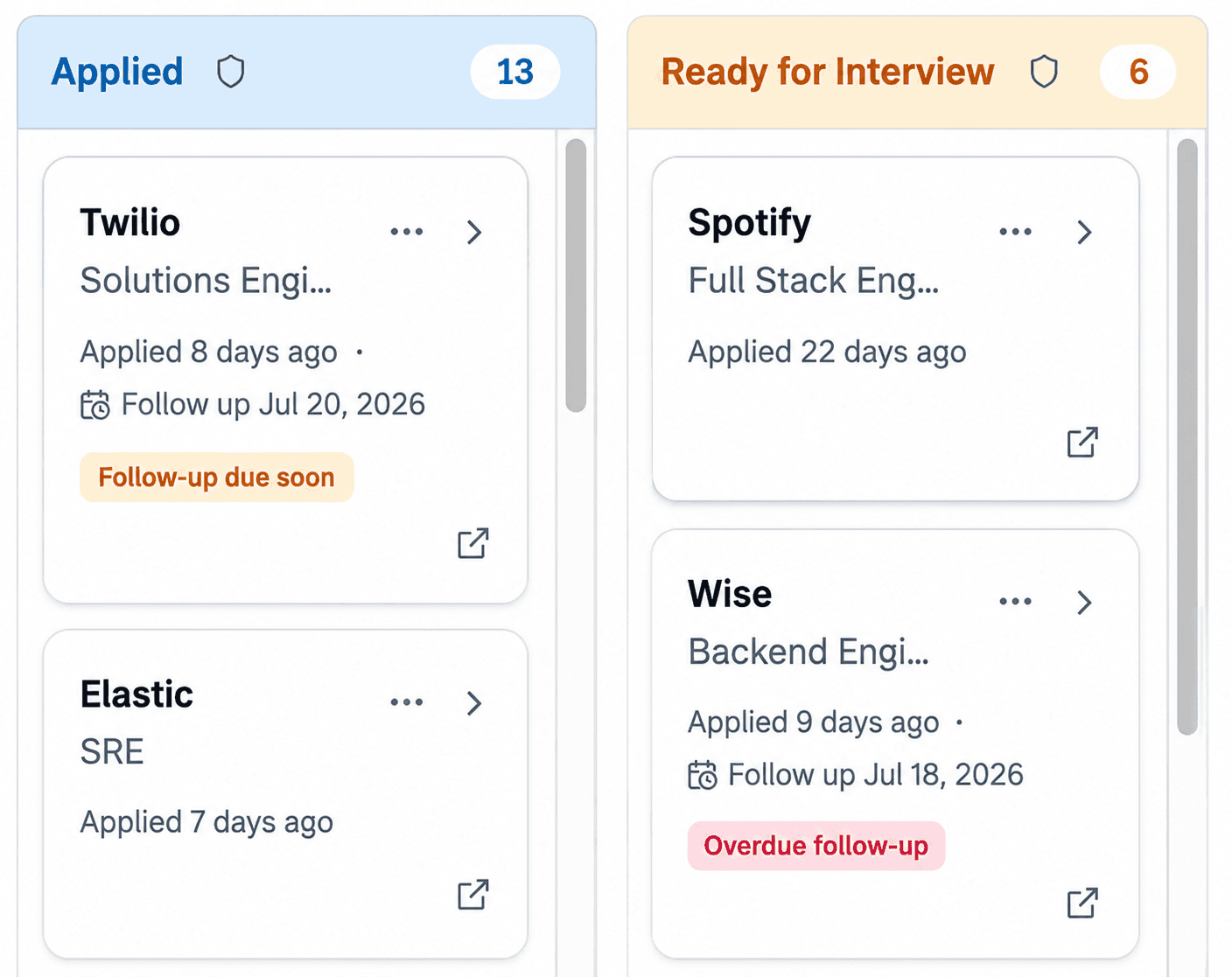 Job Tracker board and list views